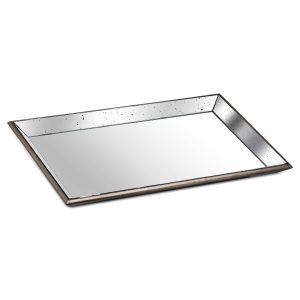 Astor Large Antiqued Mirrored Tray With Weathered Wood Frame