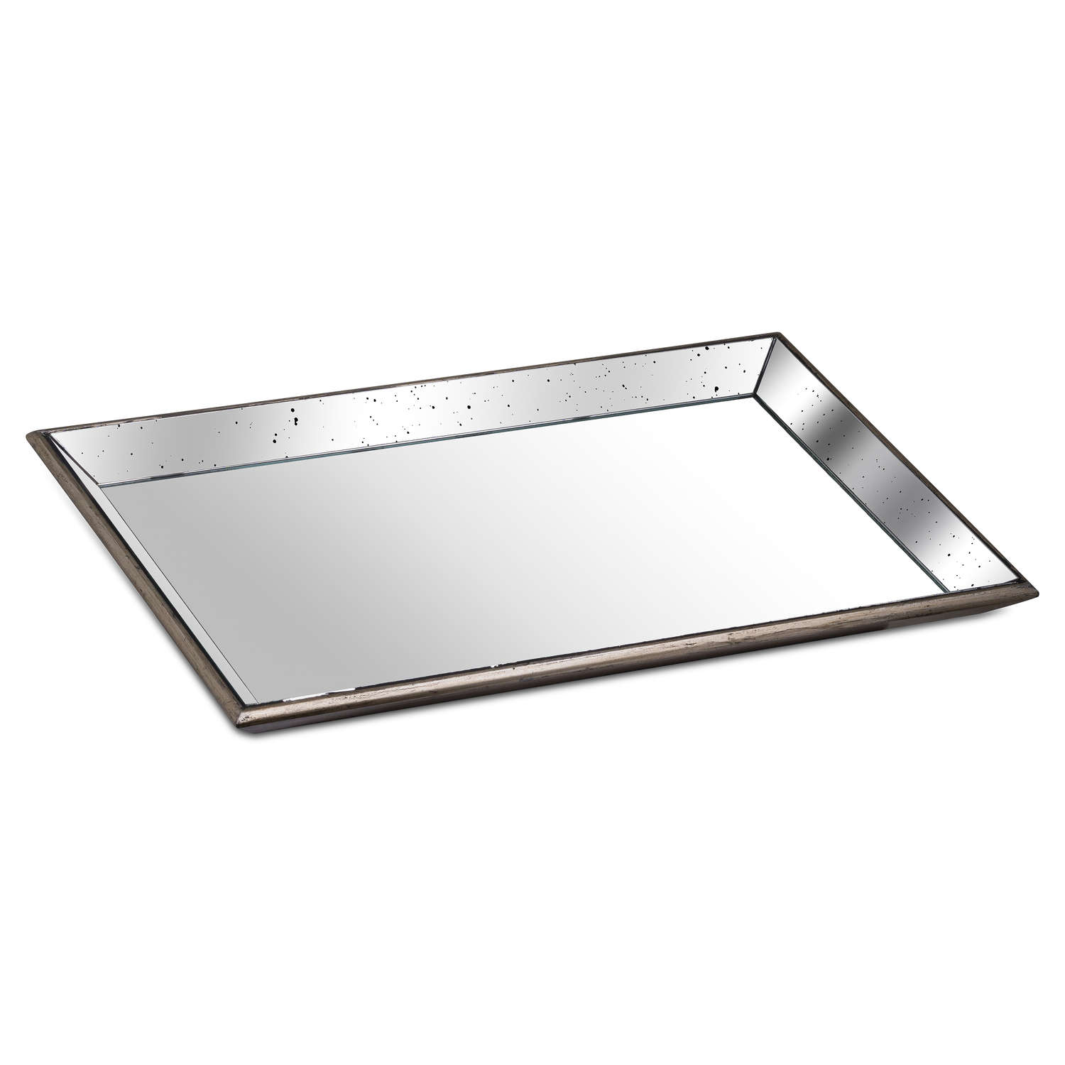 Astor Large Antiqued Mirrored Tray With Weathered Wood Frame