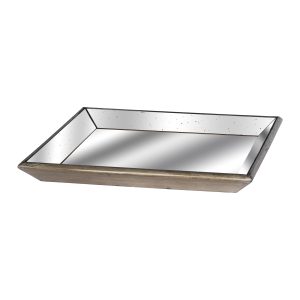 Astor Large Square Antiqued Mirrored Tray With Weathered Wood Frame