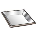 Medium Square Antiqued Mirrored Tray With Weathered Wood Frame